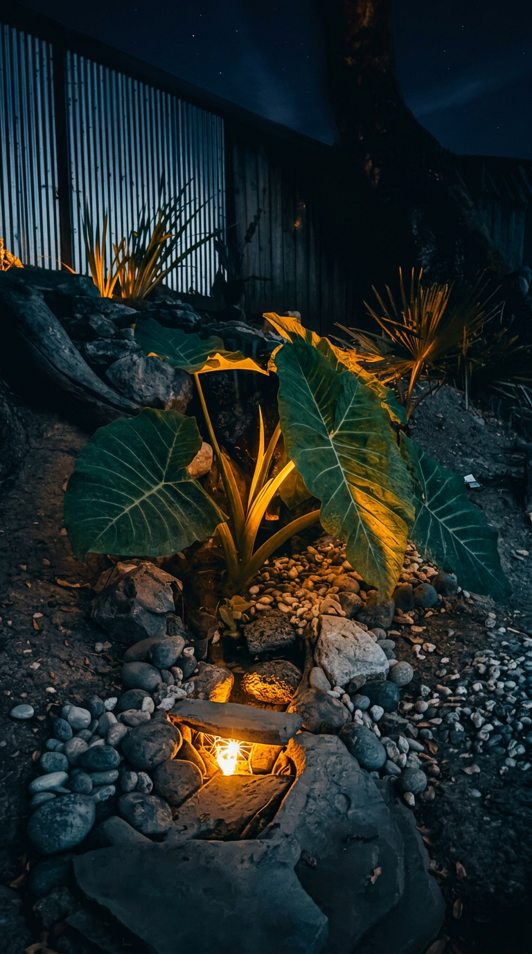 Waterfall lit after dark