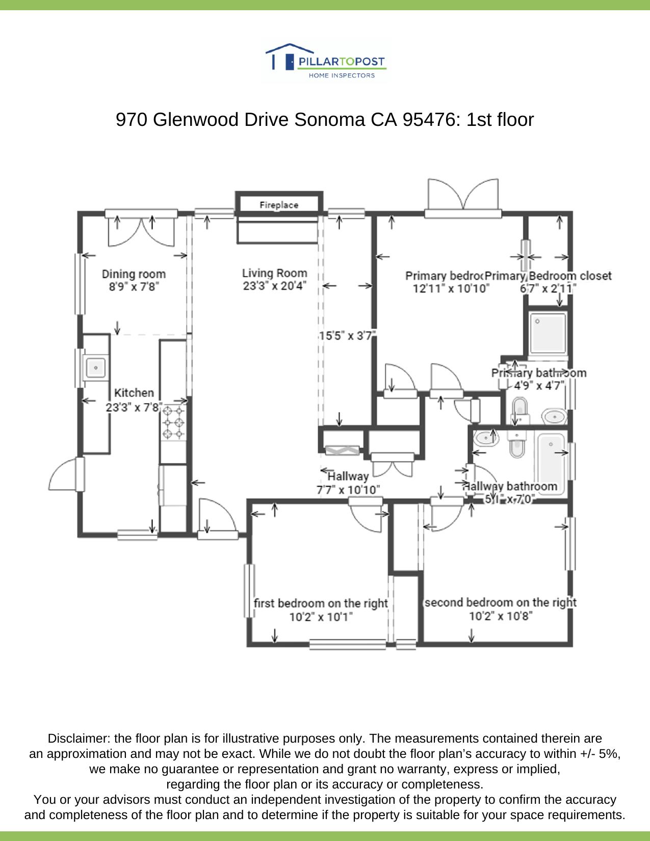 Architectural floor plan drawing of the main house at 970 Glenwood Drive