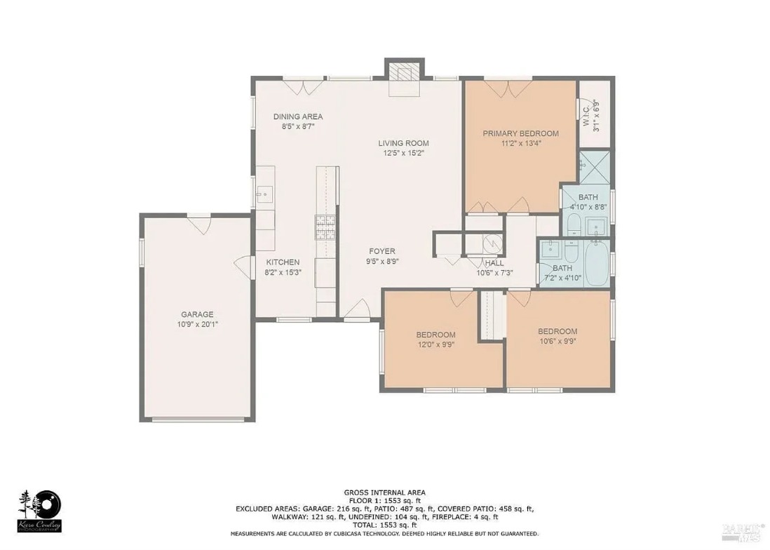 Measured main house floor plan with room dimensions for 970 Glenwood Drive