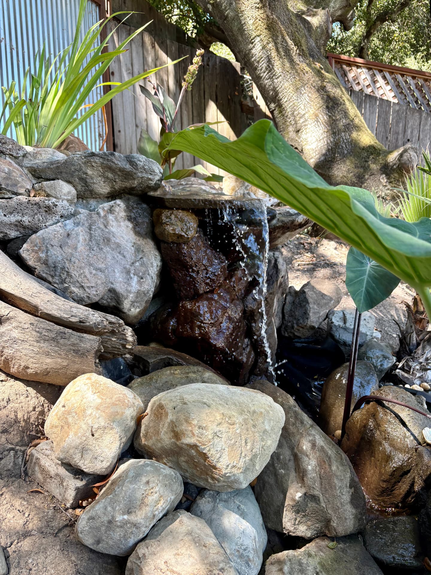 Close view of water cascading over the rock face