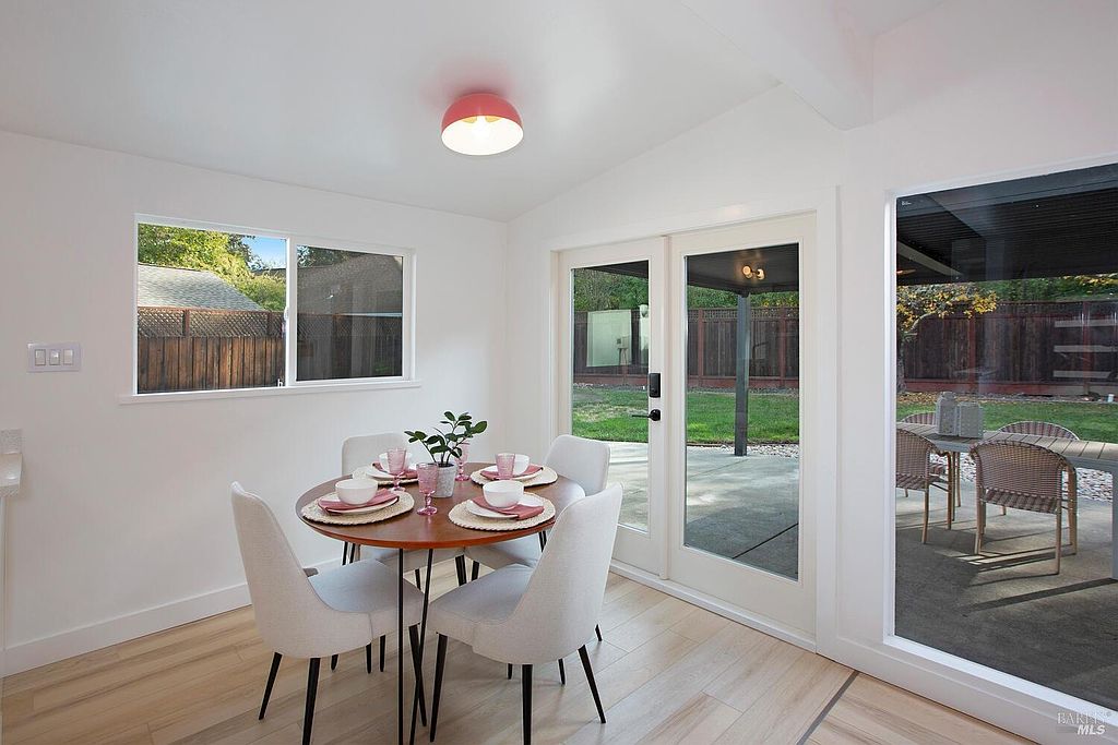 Dining nook with the French doors closed to the patio